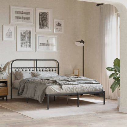 Metal Bed Frame with Headboard Black 140x190 cm