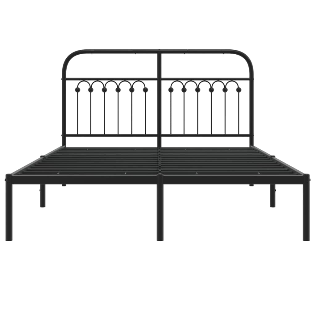 Metal Bed Frame with Headboard Black 140x190 cm