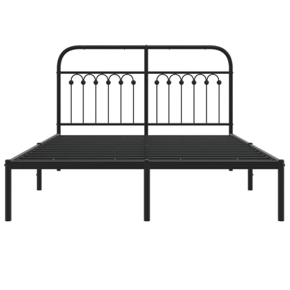 Metal Bed Frame with Headboard Black 140x190 cm