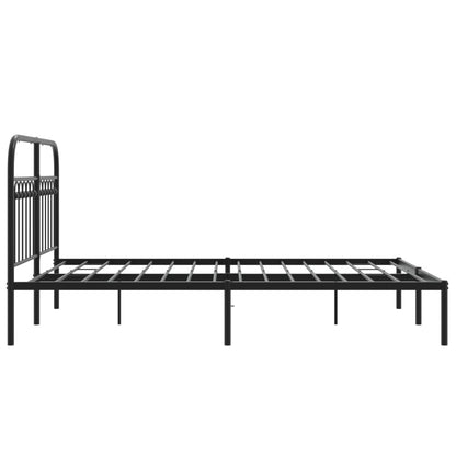 Metal Bed Frame with Headboard Black 140x190 cm