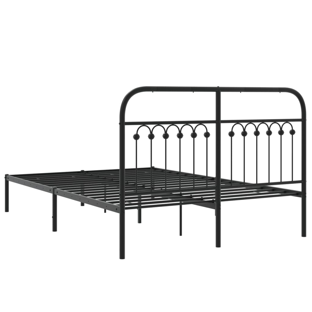 Metal Bed Frame with Headboard Black 140x190 cm