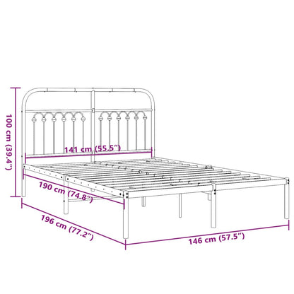 Metal Bed Frame with Headboard Black 140x190 cm