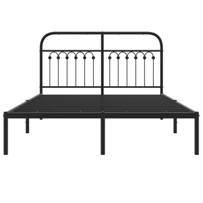 Metal Bed Frame with Headboard Black 140x200 cm