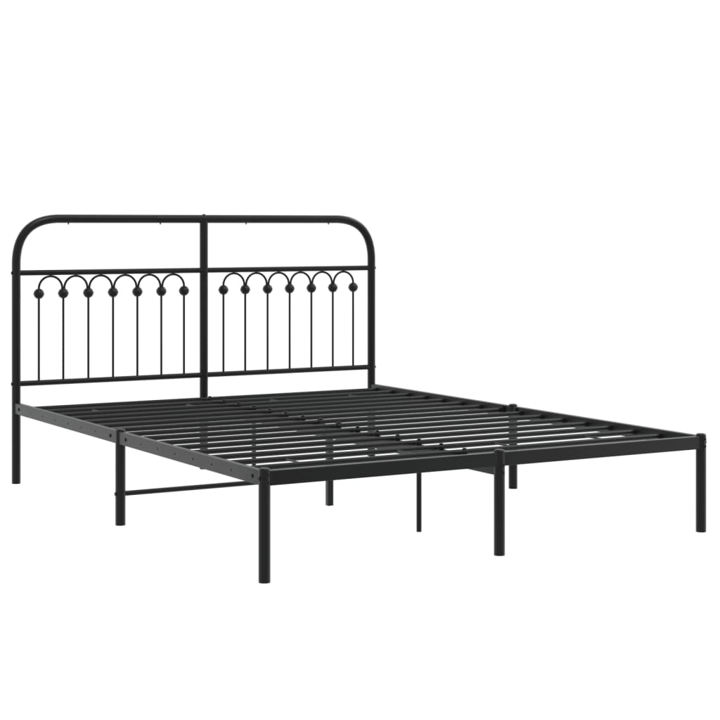 Metal Bed Frame with Headboard Black 150x200 cm King Size