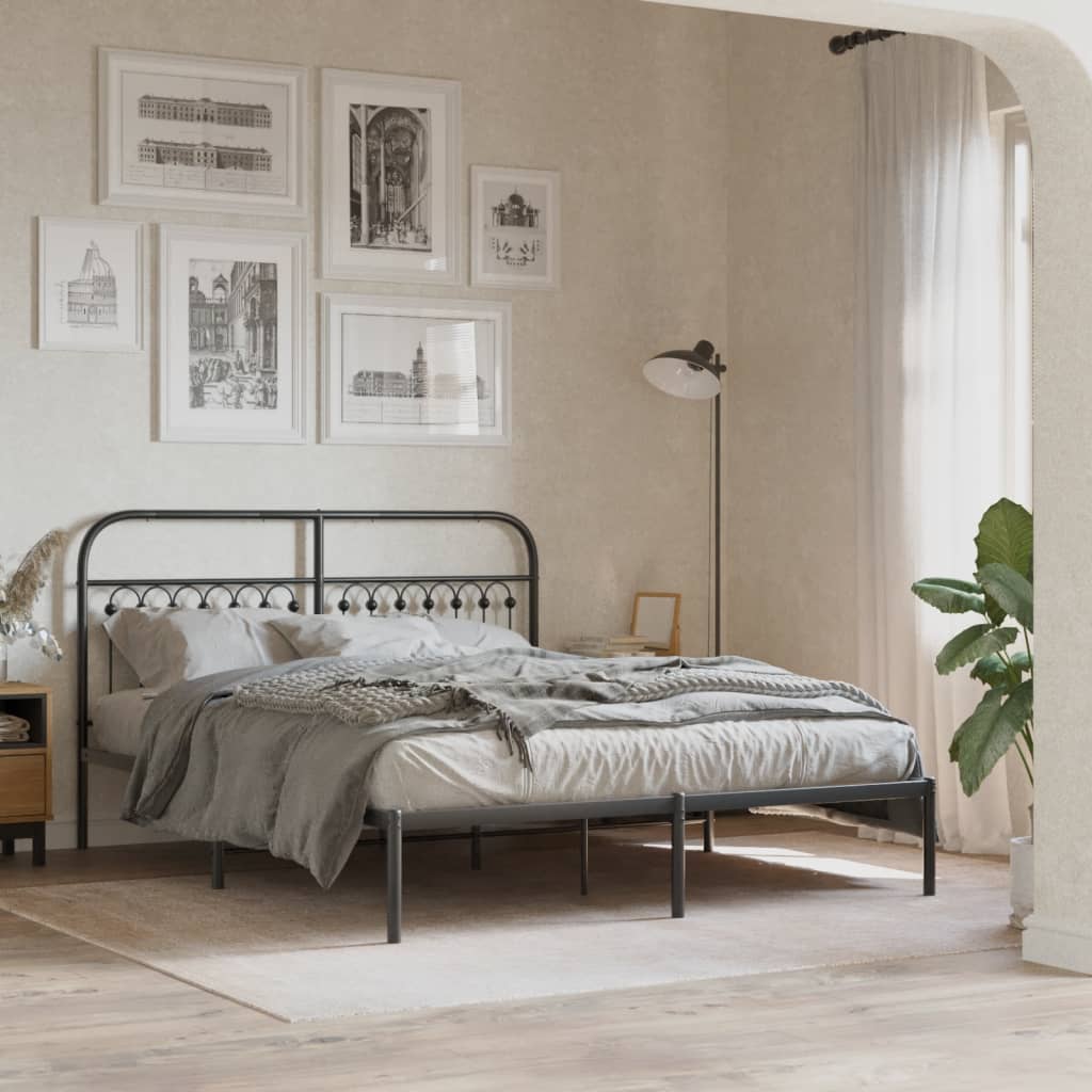 Metal Bed Frame with Headboard Black 150x200 cm King Size