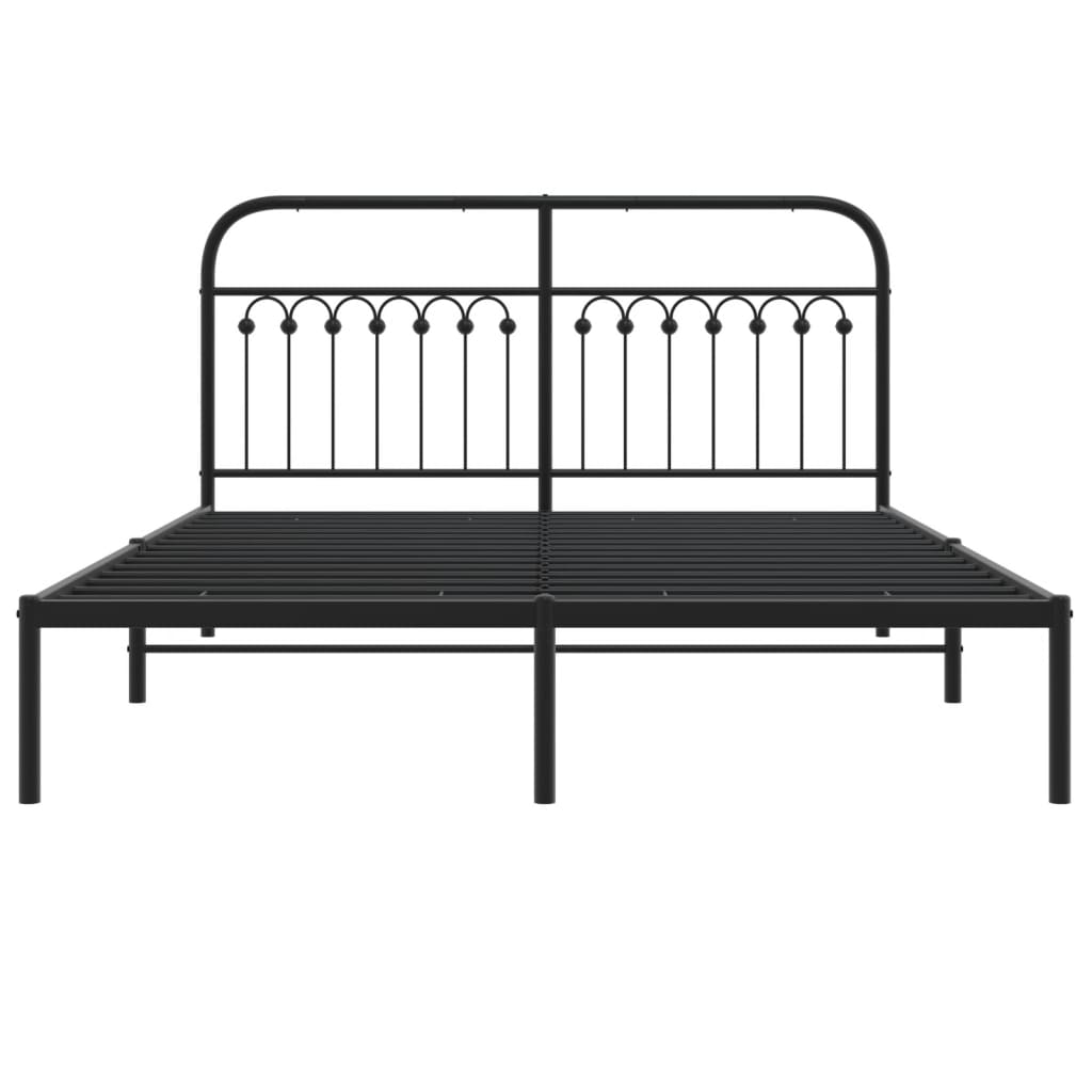 Metal Bed Frame with Headboard Black 150x200 cm King Size