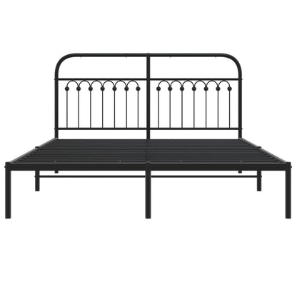 Metal Bed Frame with Headboard Black 150x200 cm King Size