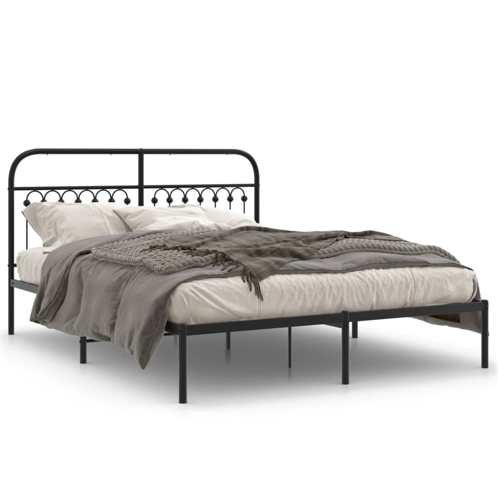 Metal Bed Frame with Headboard Black 150x200 cm King Size