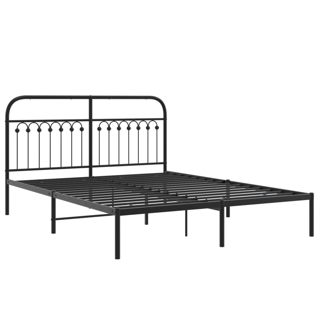 Metal Bed Frame with Headboard Black 160x200 cm