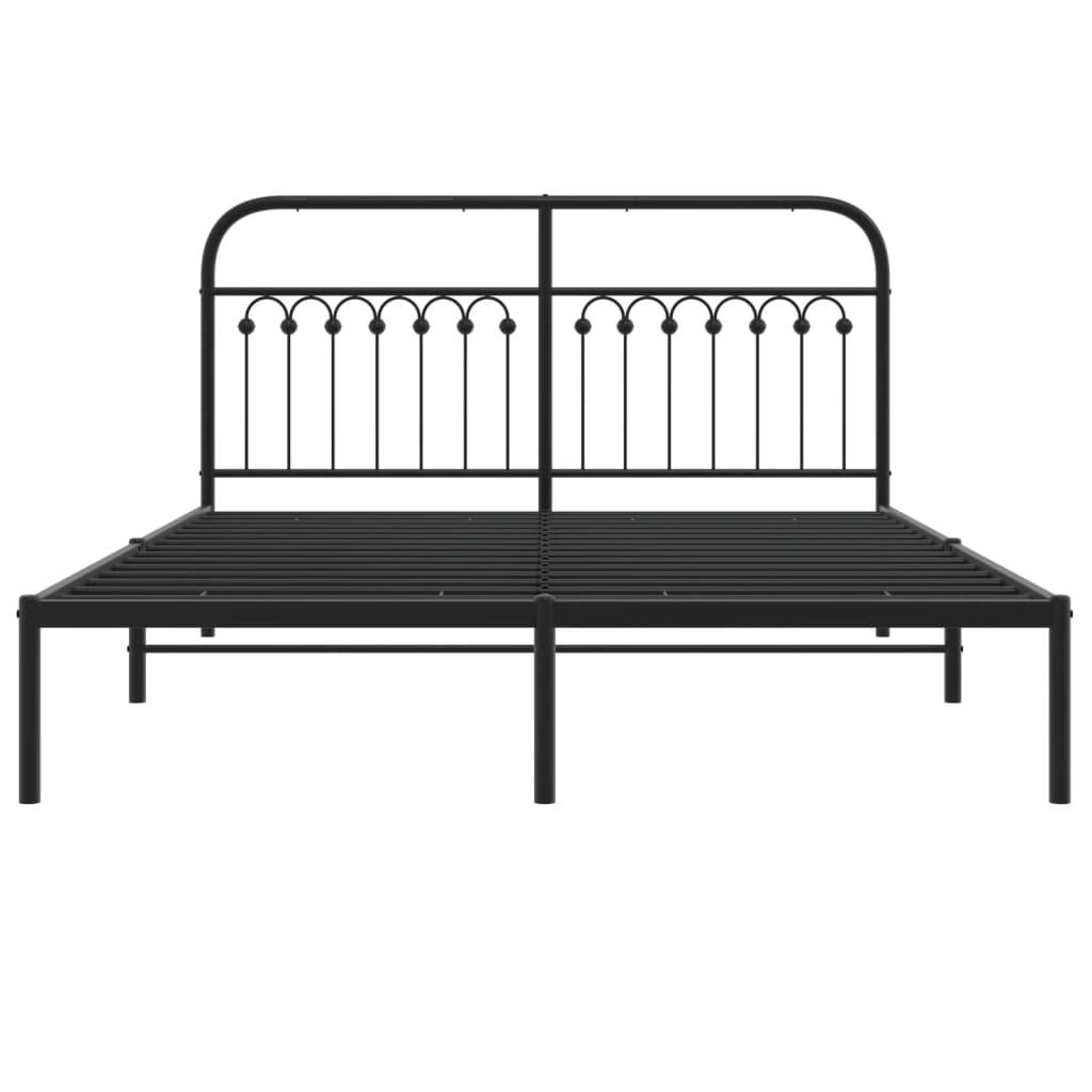 Metal Bed Frame with Headboard Black 160x200 cm