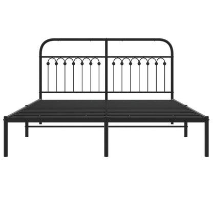 Metal Bed Frame with Headboard Black 160x200 cm