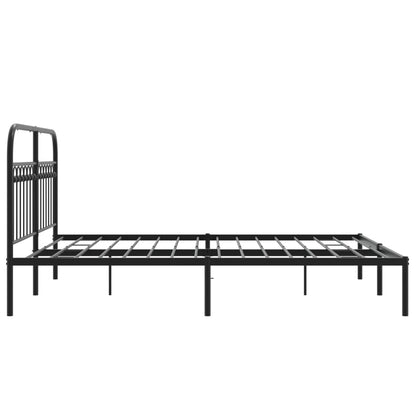 Metal Bed Frame with Headboard Black 160x200 cm