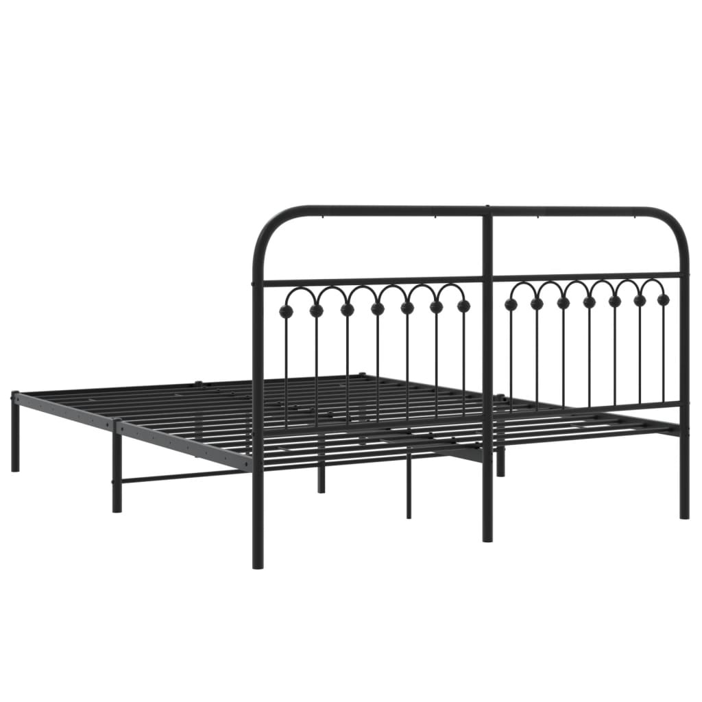 Metal Bed Frame with Headboard Black 160x200 cm