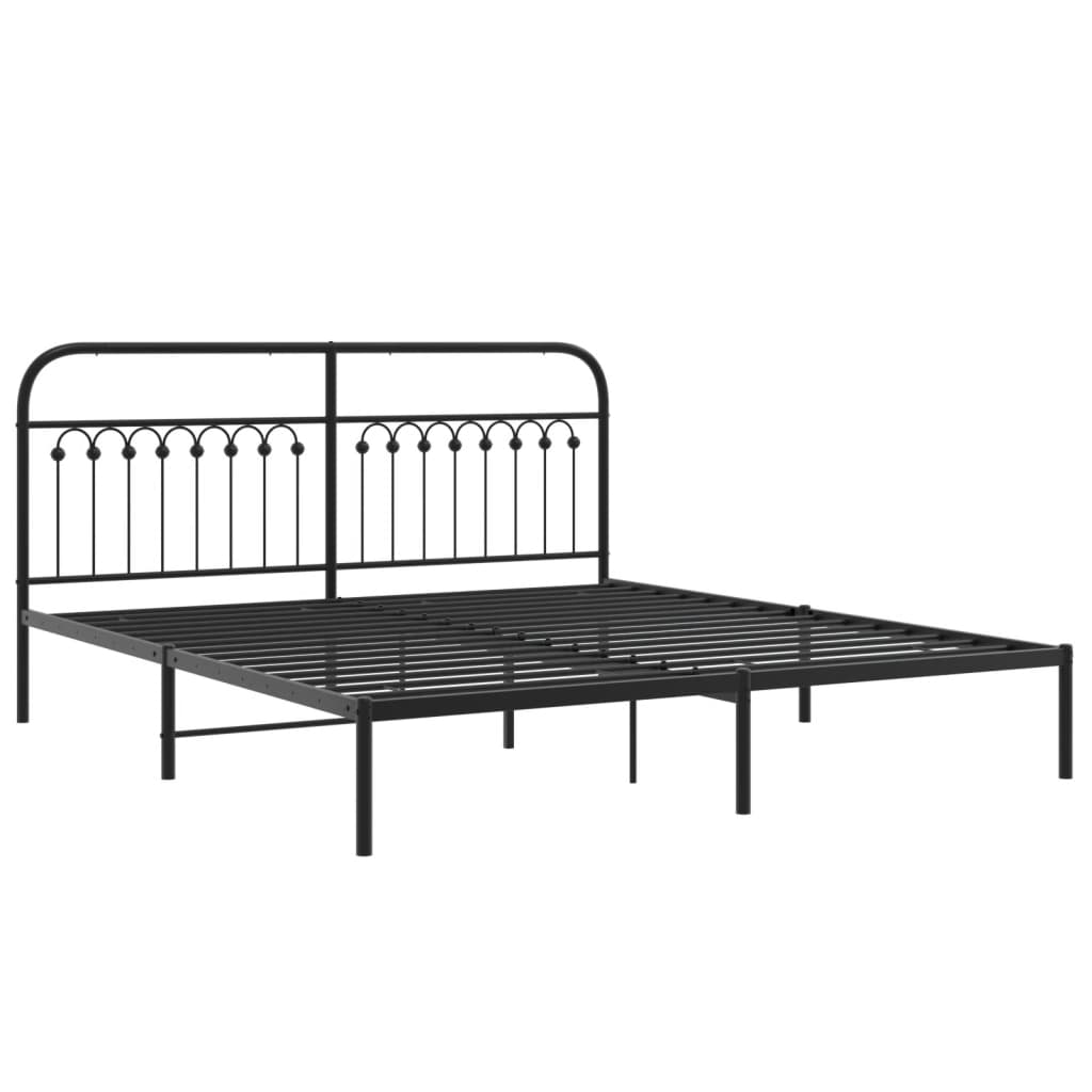 Metal Bed Frame with Headboard Black 183x203 cm