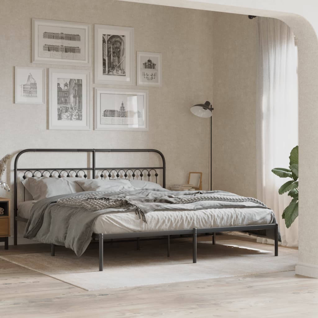 Metal Bed Frame with Headboard Black 183x203 cm