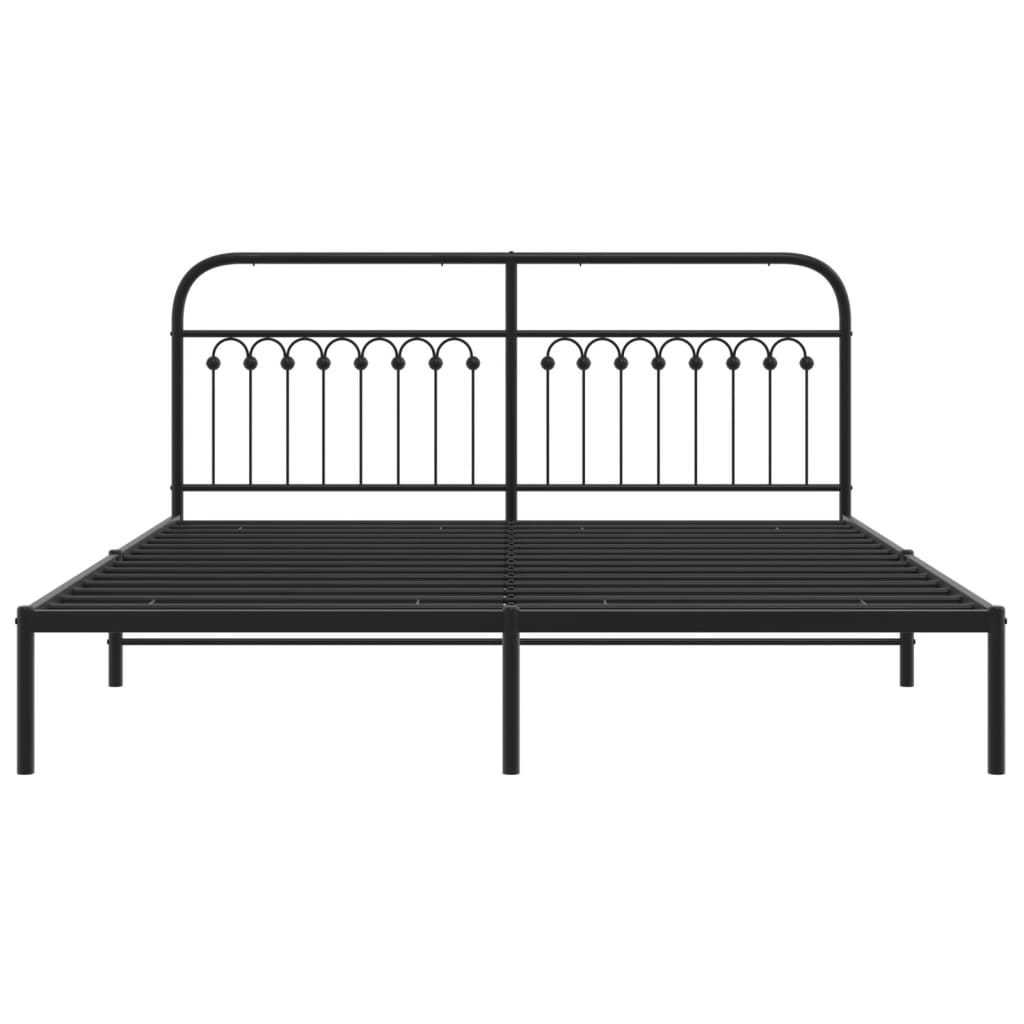 Metal Bed Frame with Headboard Black 183x203 cm