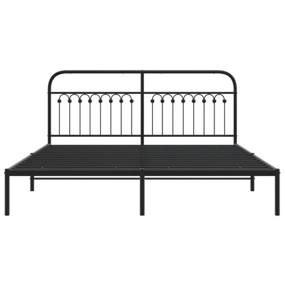 Metal Bed Frame with Headboard Black 183x203 cm