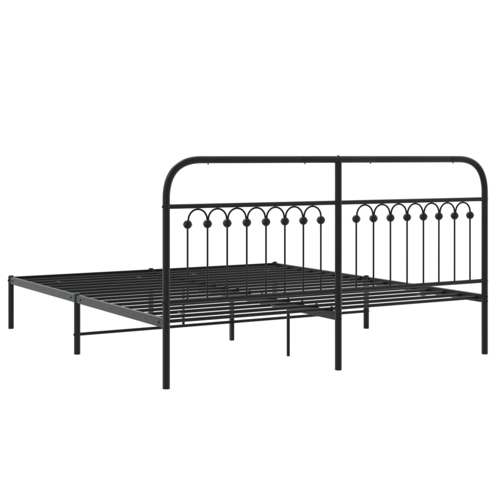 Metal Bed Frame with Headboard Black 183x203 cm