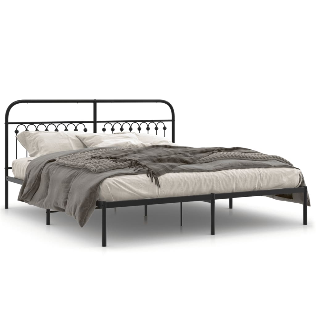 Metal Bed Frame with Headboard Black 183x203 cm