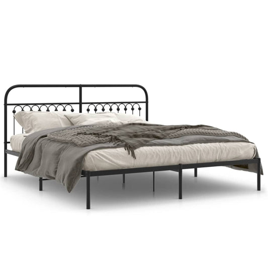 Metal Bed Frame with Headboard Black 183x213 cm