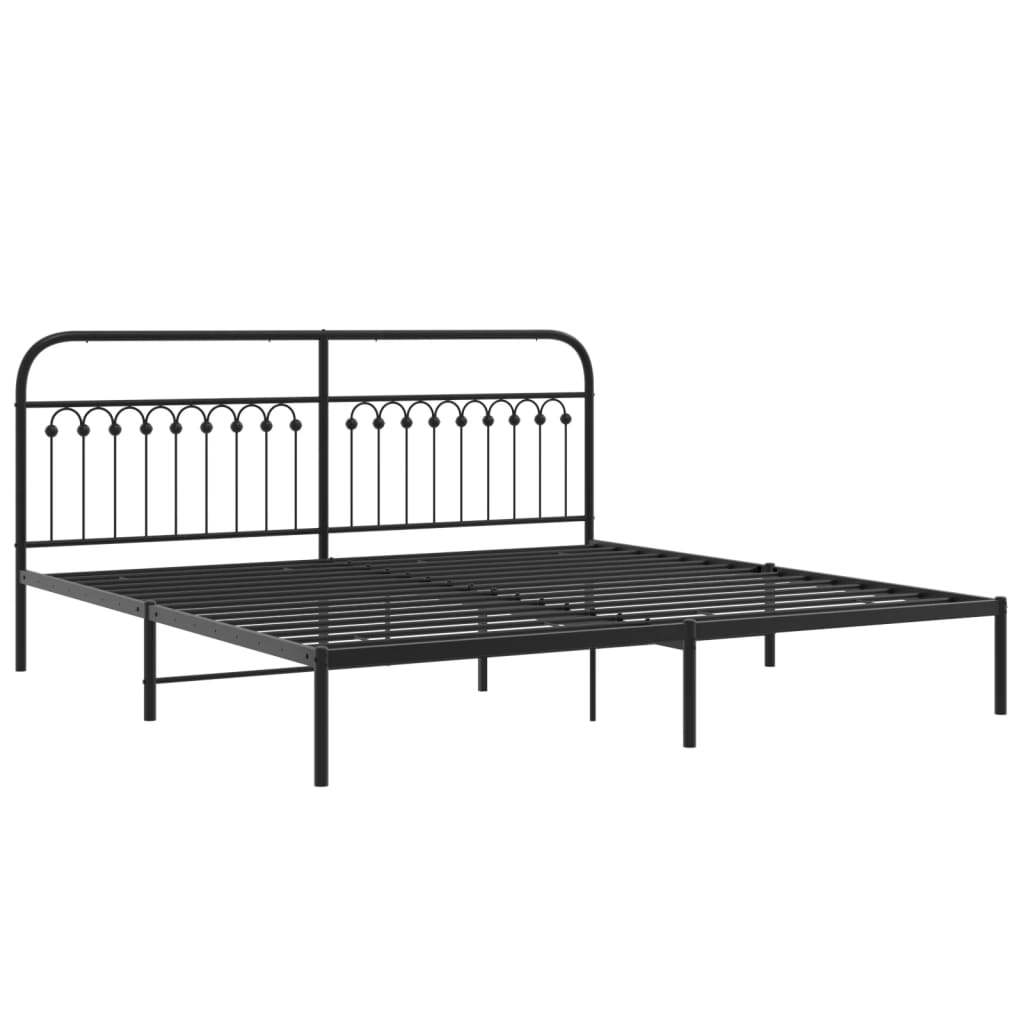 Metal Bed Frame with Headboard Black 193x203 cm