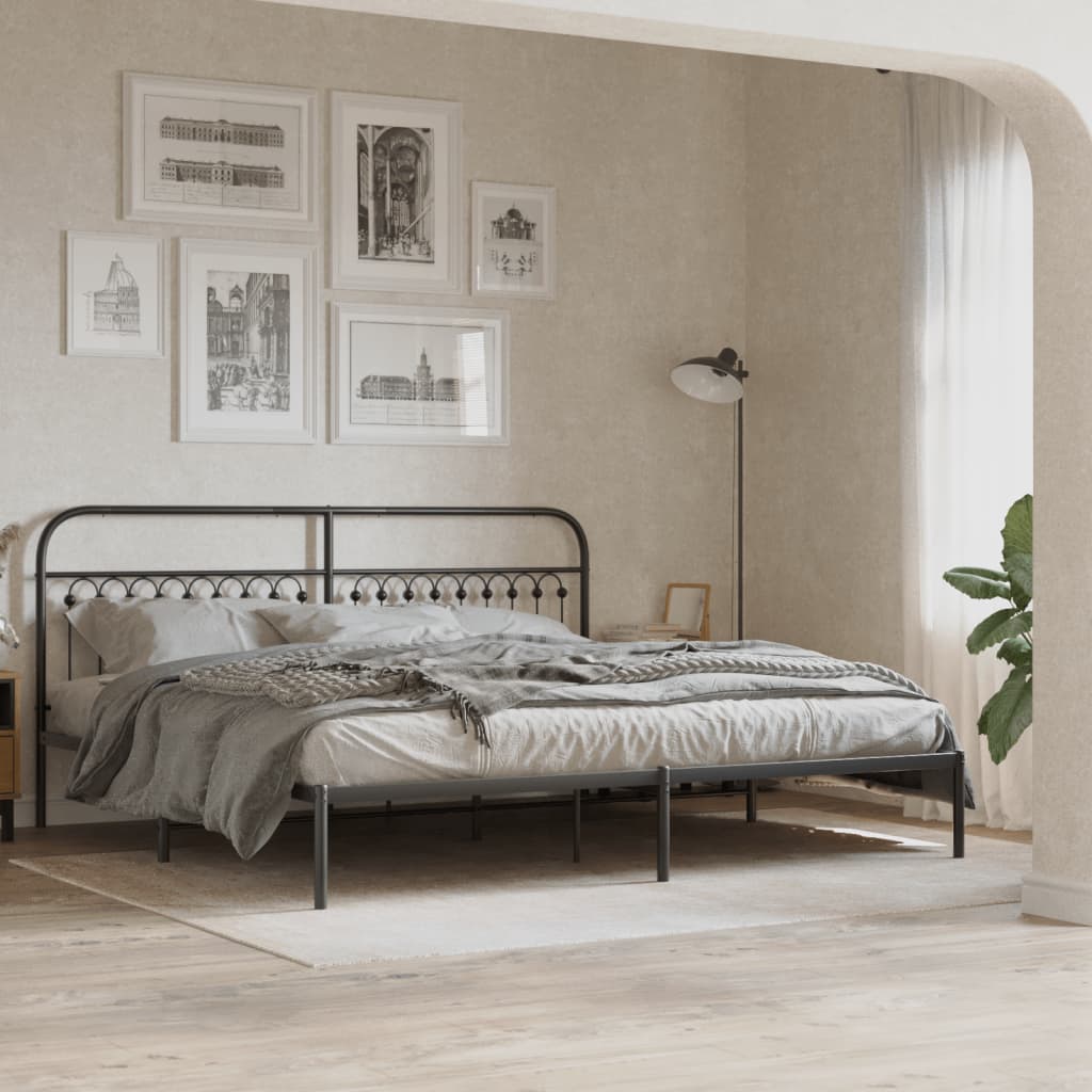 Metal Bed Frame with Headboard Black 193x203 cm