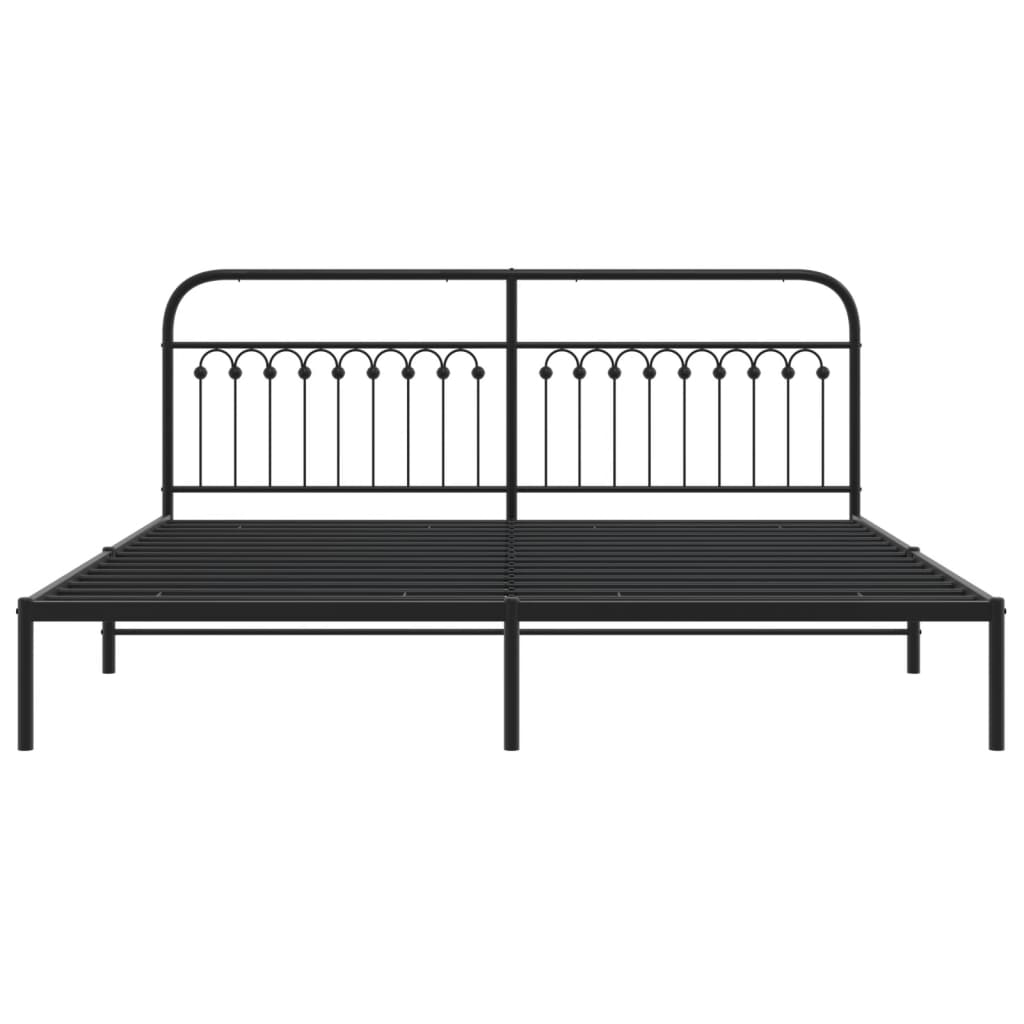 Metal Bed Frame with Headboard Black 193x203 cm