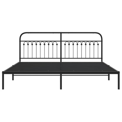 Metal Bed Frame with Headboard Black 193x203 cm