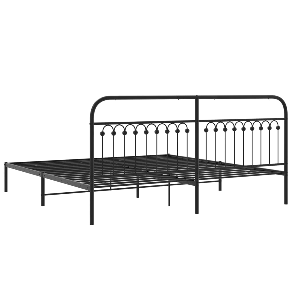 Metal Bed Frame with Headboard Black 193x203 cm