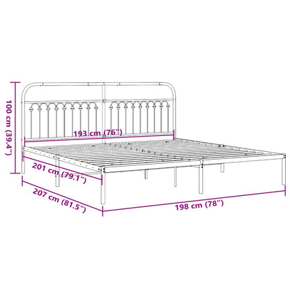 Metal Bed Frame with Headboard Black 193x203 cm