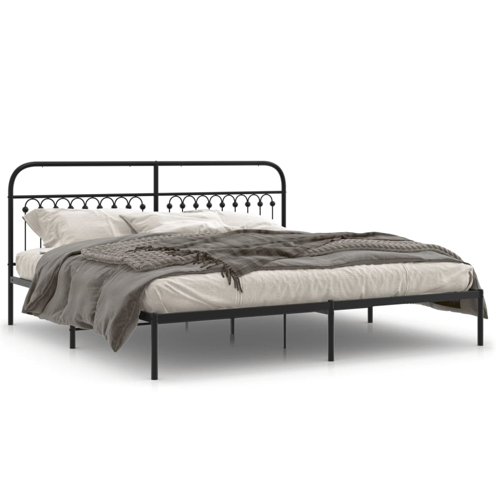 Metal Bed Frame with Headboard Black 193x203 cm