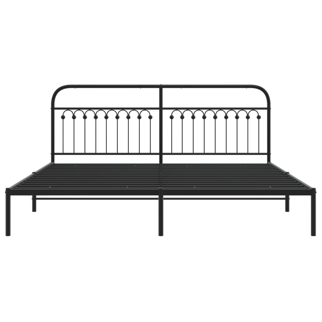 Metal Bed Frame with Headboard Black 200x200 cm