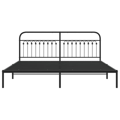 Metal Bed Frame with Headboard Black 200x200 cm