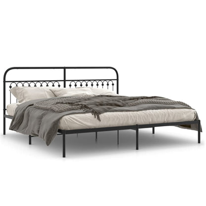 Metal Bed Frame with Headboard Black 200x200 cm