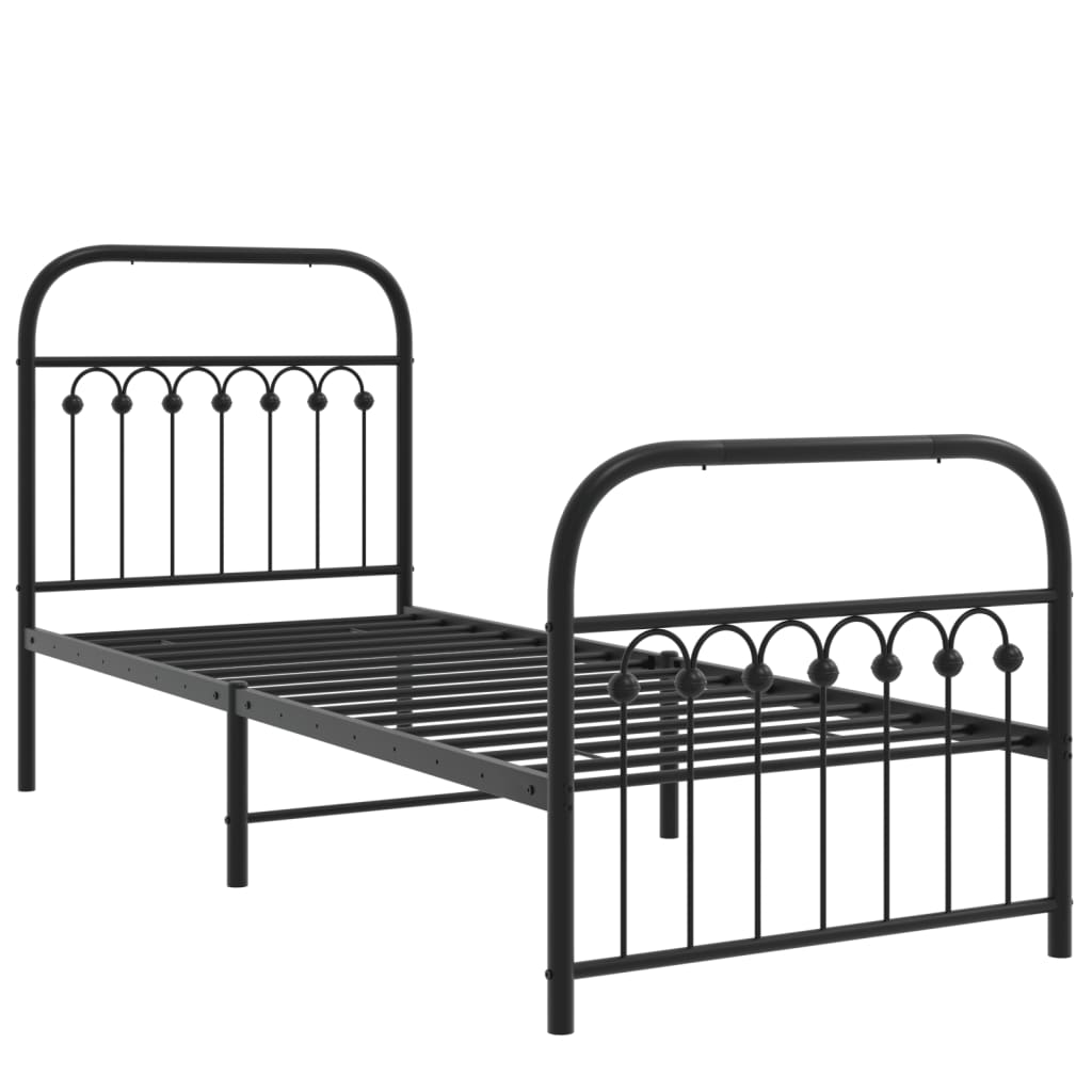 Metal Bed Frame with Headboard and Footboard Black 75x190 cm Small Single