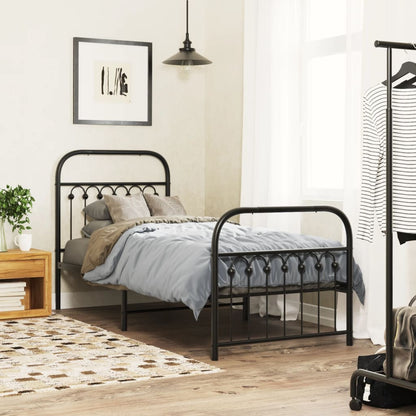 Metal Bed Frame with Headboard and Footboard Black 75x190 cm Small Single