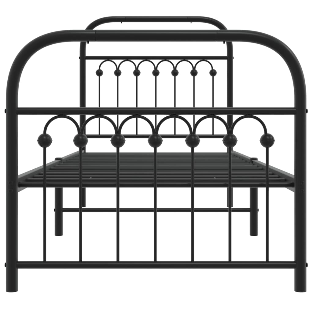 Metal Bed Frame with Headboard and Footboard Black 75x190 cm Small Single