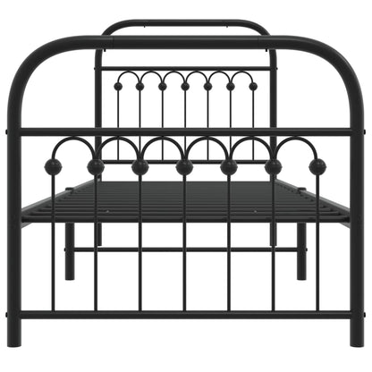 Metal Bed Frame with Headboard and Footboard Black 75x190 cm Small Single