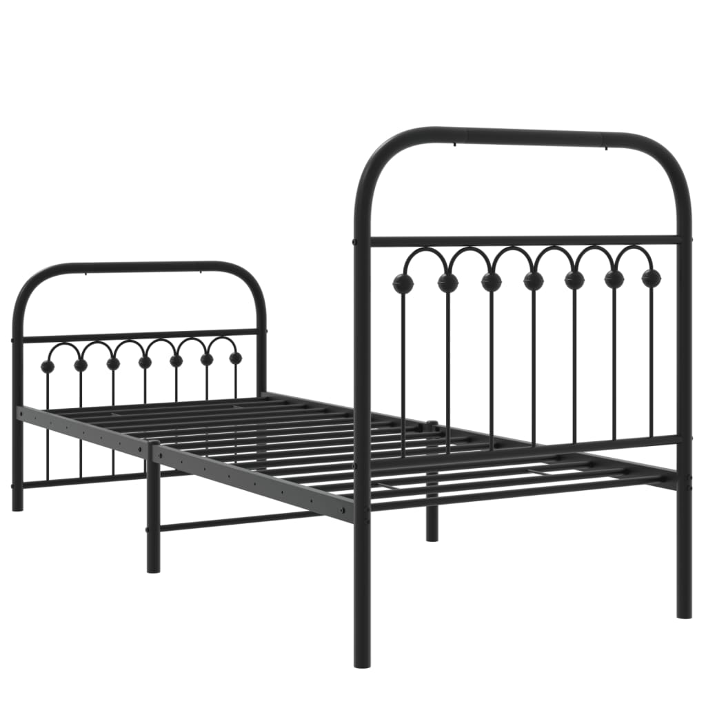 Metal Bed Frame with Headboard and Footboard Black 75x190 cm Small Single