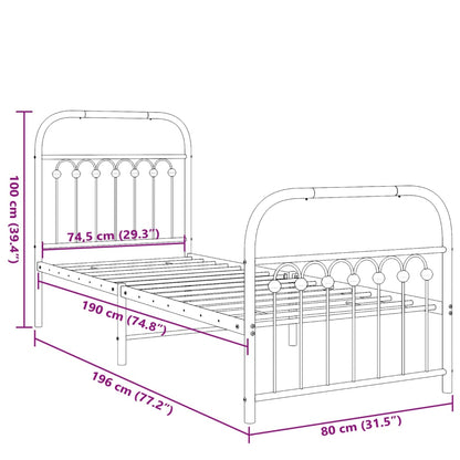 Metal Bed Frame with Headboard and Footboard Black 75x190 cm Small Single