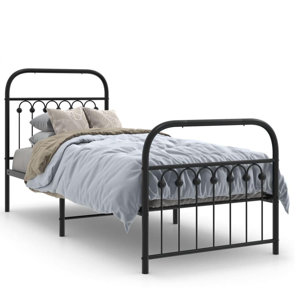 Metal Bed Frame with Headboard and Footboard Black 75x190 cm Small Single