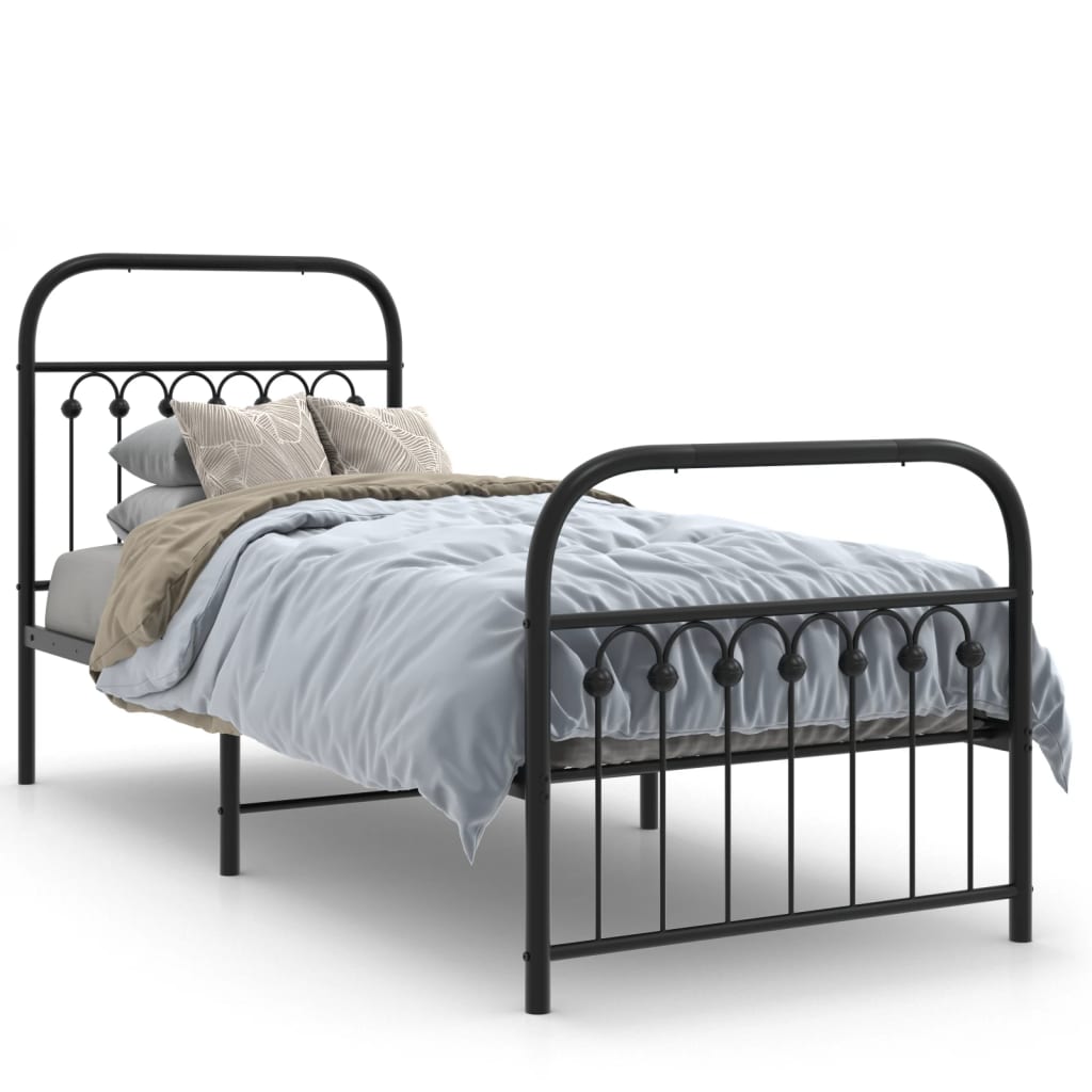 Metal Bed Frame without Mattress with Footboard Black 80x200 cm