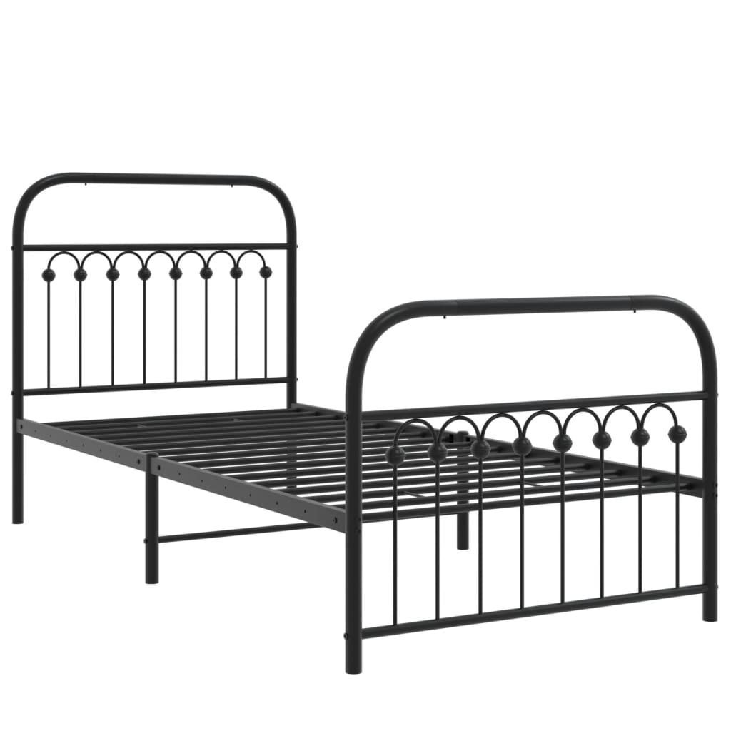 Metal Bed Frame with Headboard and Footboard Black 90x190 cm Single