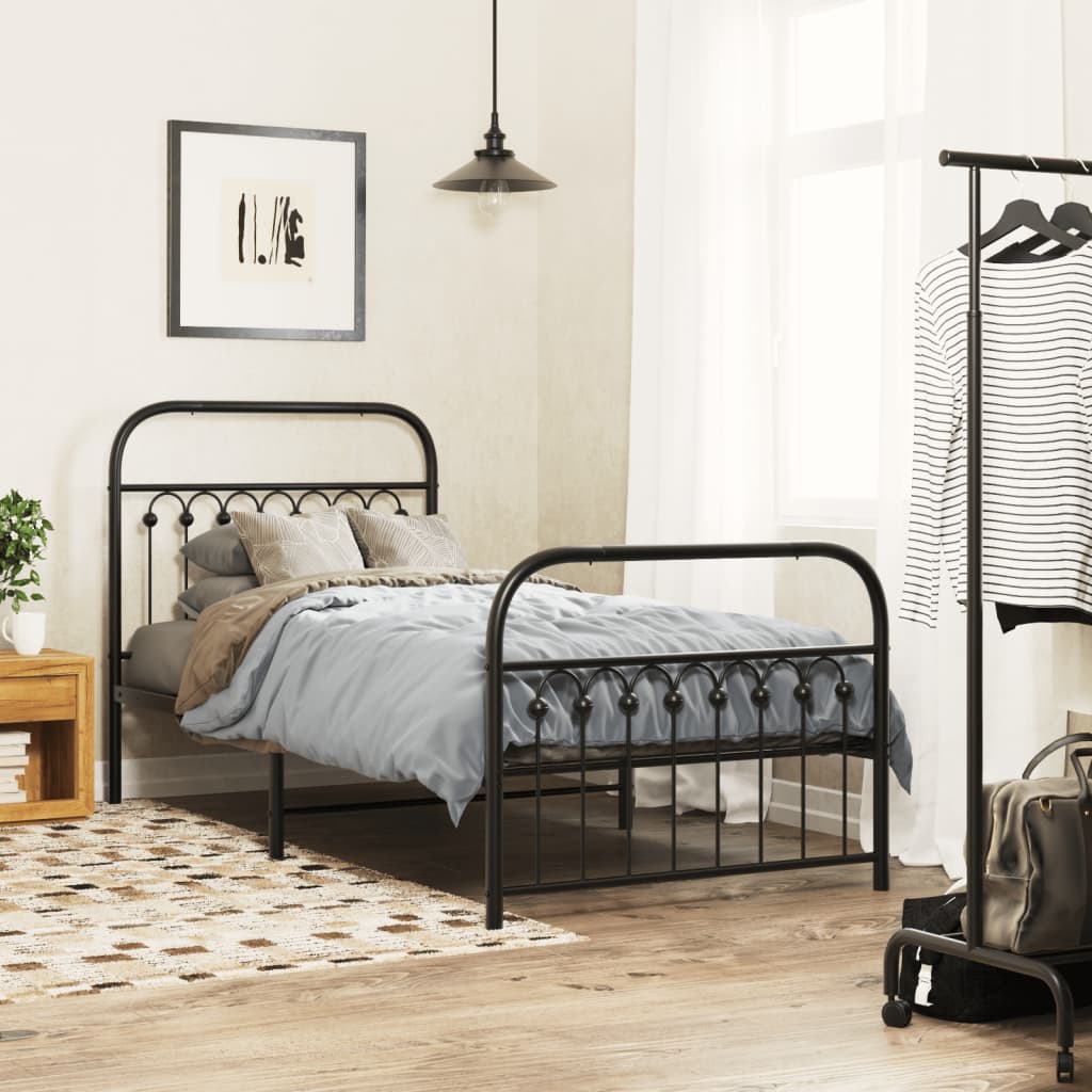 Metal Bed Frame with Headboard and Footboard Black 90x190 cm Single