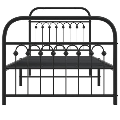 Metal Bed Frame with Headboard and Footboard Black 90x190 cm Single