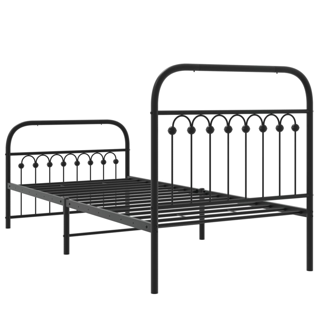 Metal Bed Frame with Headboard and Footboard Black 90x190 cm Single