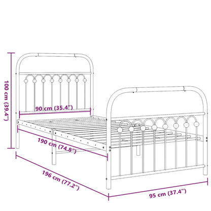 Metal Bed Frame with Headboard and Footboard Black 90x190 cm Single