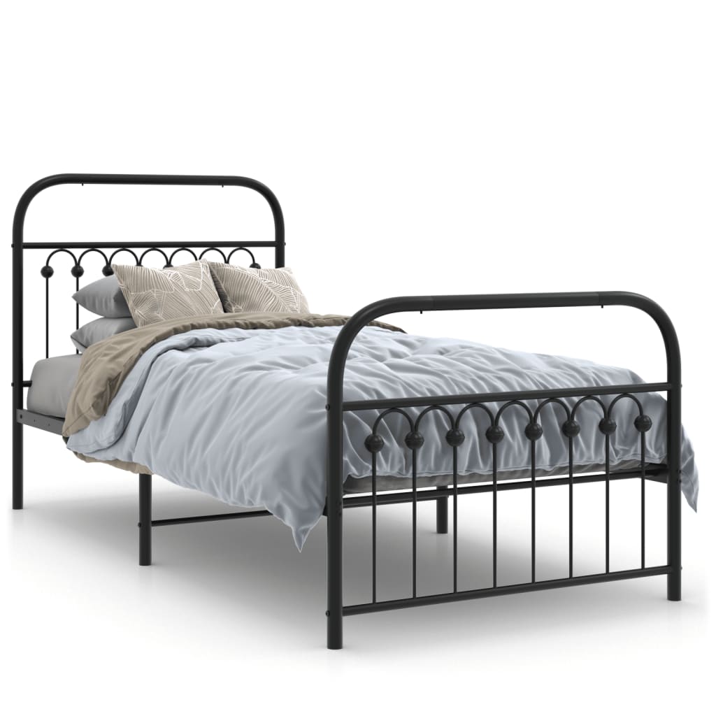 Metal Bed Frame with Headboard and Footboard Black 90x190 cm Single