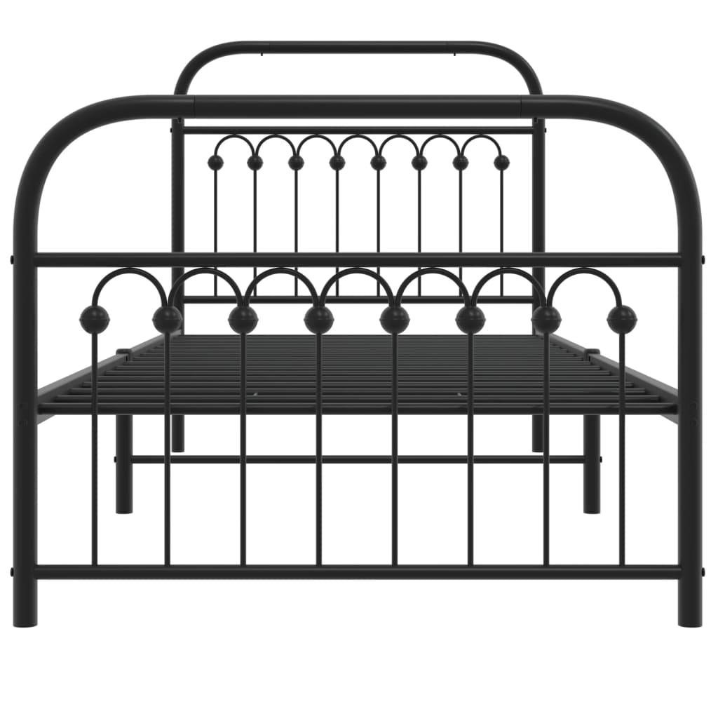 Metal Bed Frame with Headboard and Footboard Black 90x200 cm