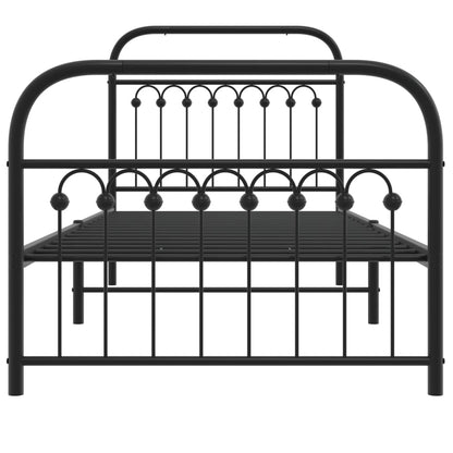 Metal Bed Frame with Headboard and Footboard Black 90x200 cm